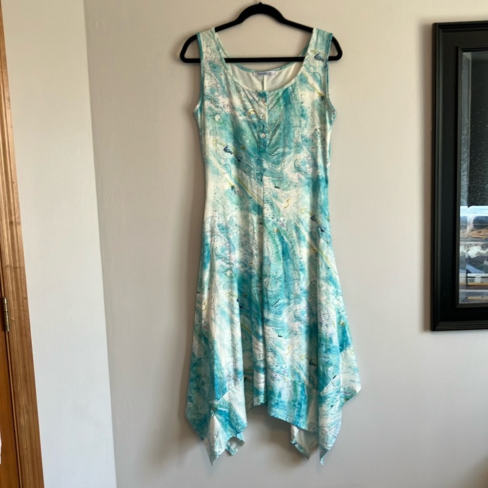 Elegant Blue and White Sleeveless Asymmetrical Maxi Dress